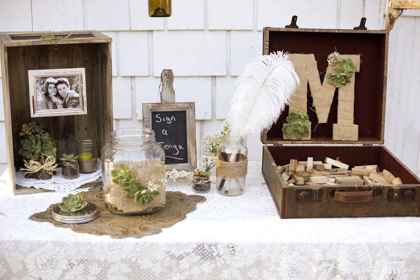 ​succulent wedding decor guest book table ideas burlap rustic vintage